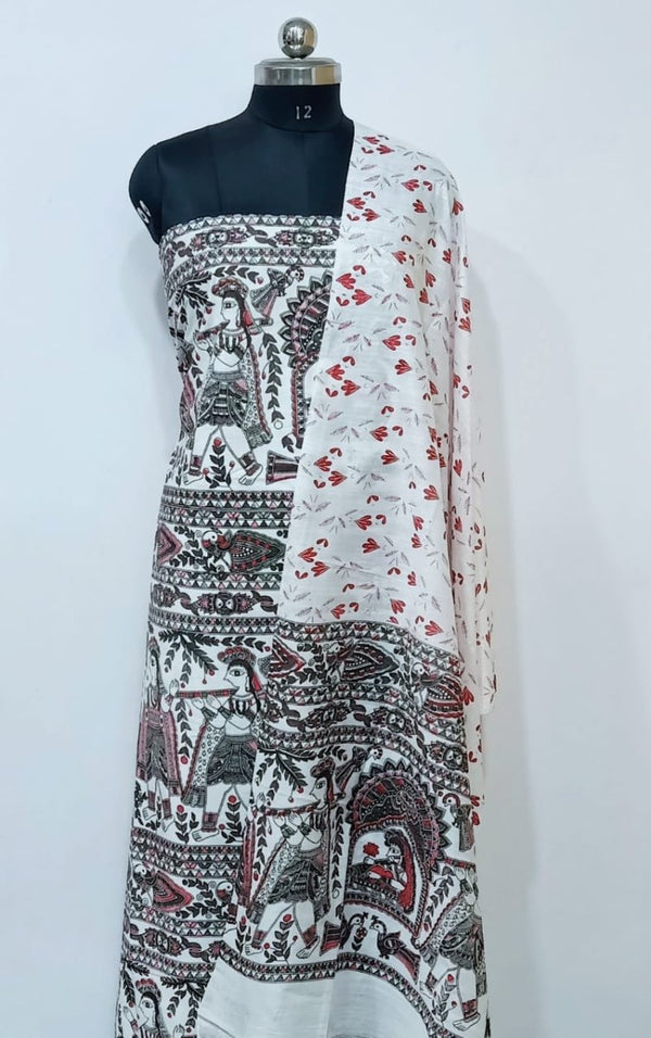 Bhagalpuri Cotton Slub Madhubani Salwar Suit - Leheriya