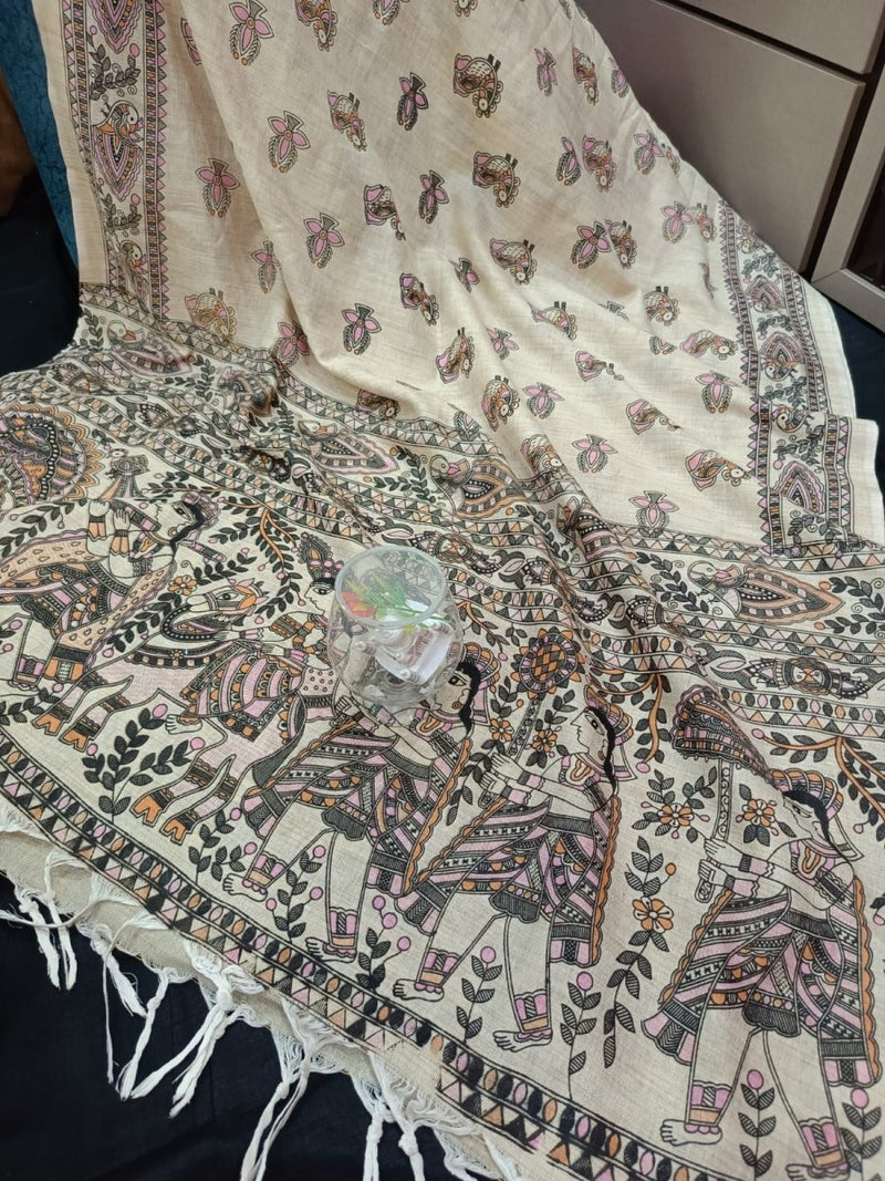 Bhagalpuri Madhubani Dupatta - Screen Printed - Leheriya