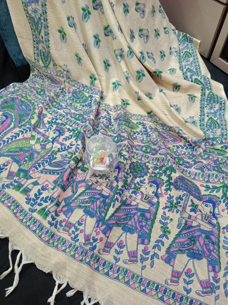 Bhagalpuri Madhubani Dupatta - Screen Printed - Leheriya