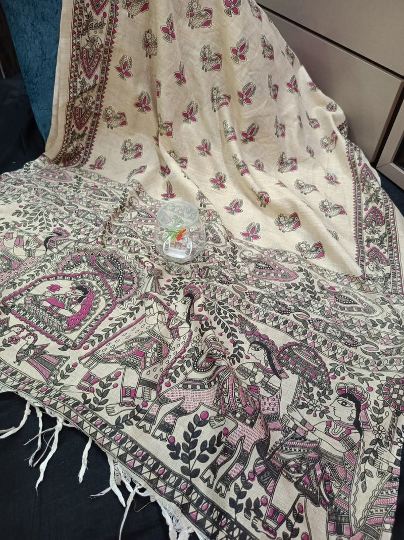 Bhagalpuri Madhubani Dupatta - Screen Printed - Leheriya