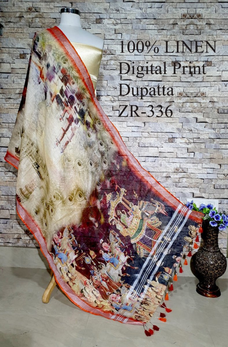 Bhagalpuri Pure Linen Dupatta - Leheriya