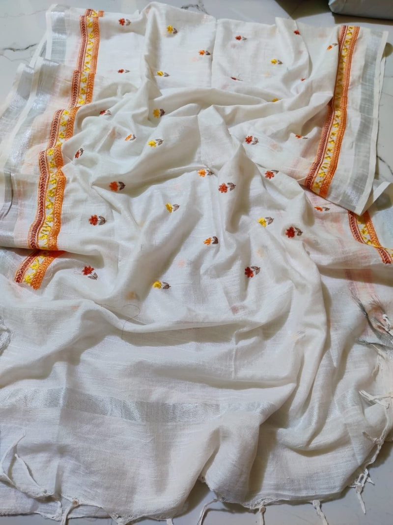 Bhagalpuri Pure Linen Dupatta - Embroidery - Leheriya