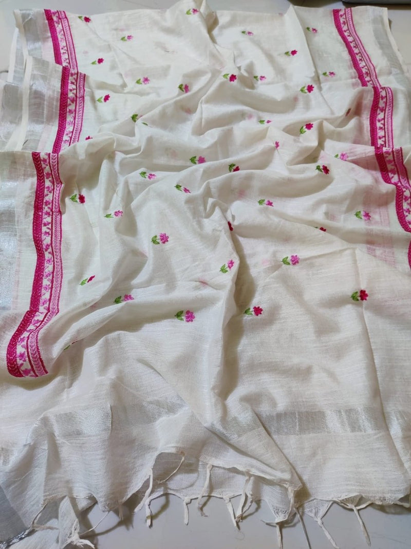 Bhagalpuri Pure Linen Dupatta - Embroidery - Leheriya