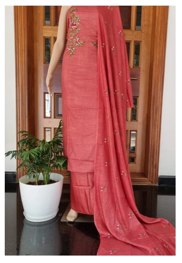 Bhagalpuri Salwar Suit with Embroidery | Dark Coral | - Leheriya