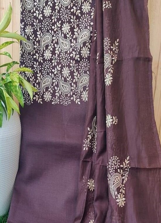 Bhagalpuri Salwar Suit with Embroidery | Dark Mauve | - Leheriya