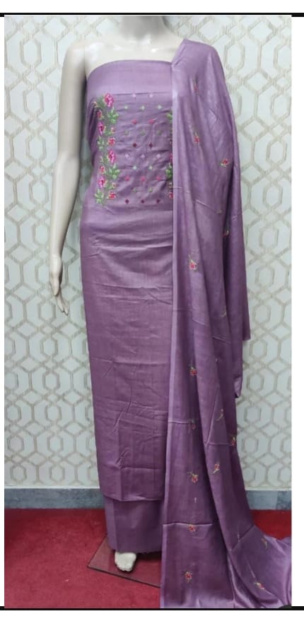 Bhagalpuri Salwar Suit with Embroidery | Dusty Lavender | - Leheriya