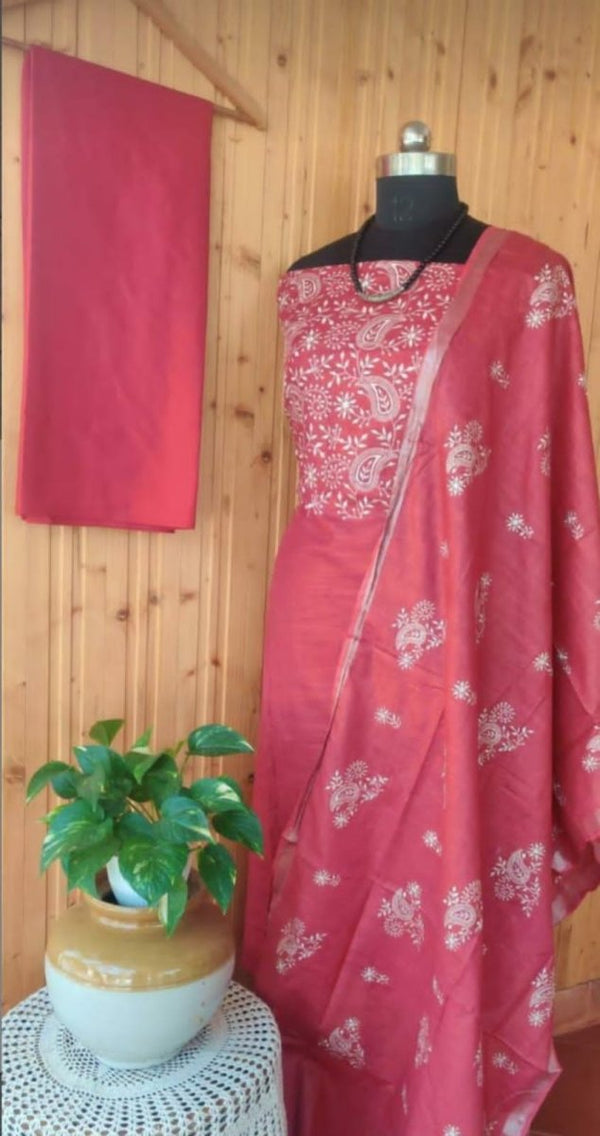 Bhagalpuri Salwar Suit with Embroidery | Dusty Red | - Leheriya