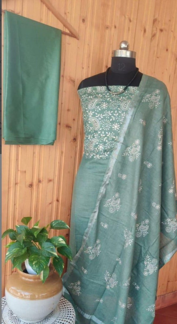 Bhagalpuri Salwar Suit with Embroidery | Greenish Grey | - Leheriya