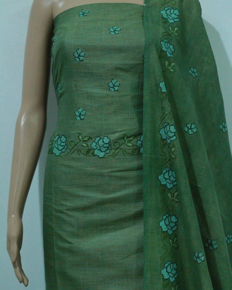 Bhagalpuri Salwar Suit with Embroidery | Pine Green | - Leheriya