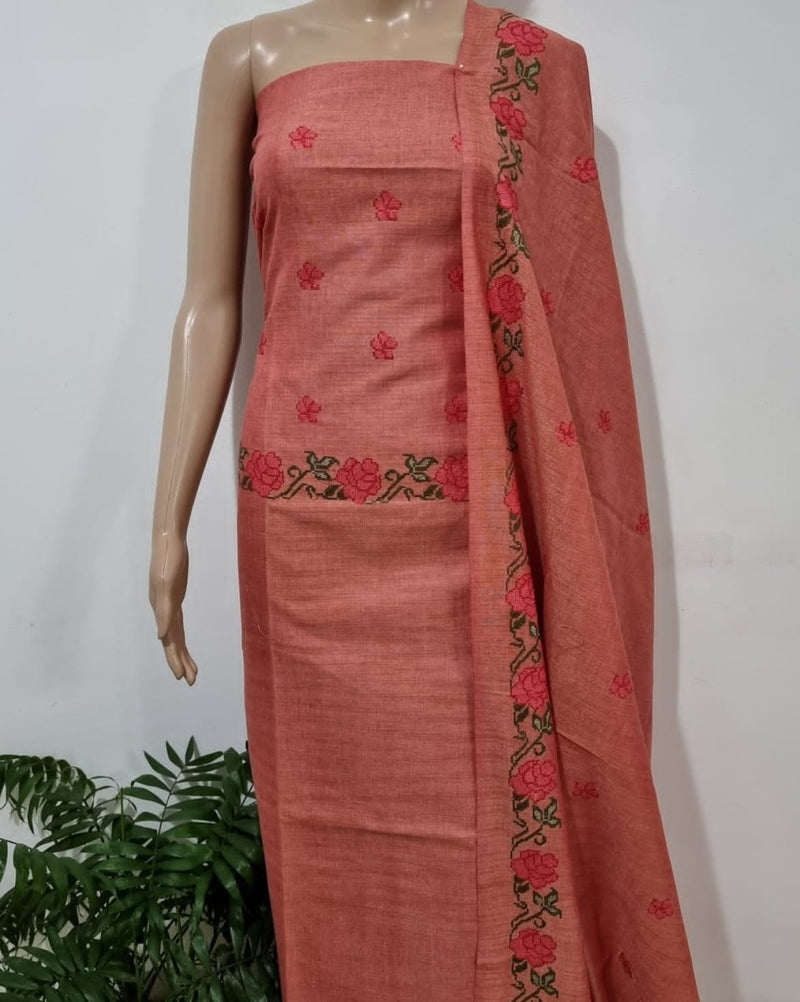 Bhagalpuri Salwar Suit with Embroidery | Pinkish-Coral | - Leheriya