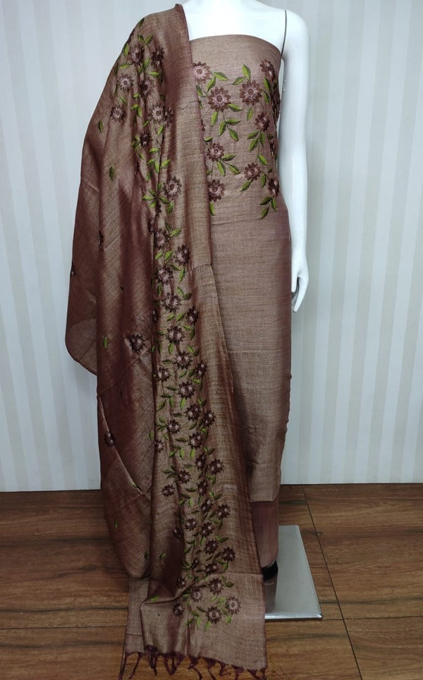 Bhagalpuri Salwar Suit with Embroidery | Roman Coffee | - Leheriya