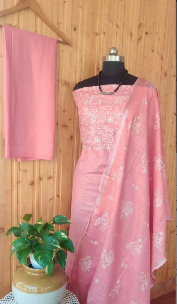 Bhagalpuri Salwar Suit with Embroidery | Sea Pink | - Leheriya