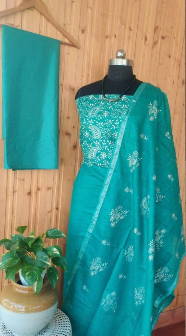 Bhagalpuri Salwar Suit with Embroidery | Teal | - Leheriya