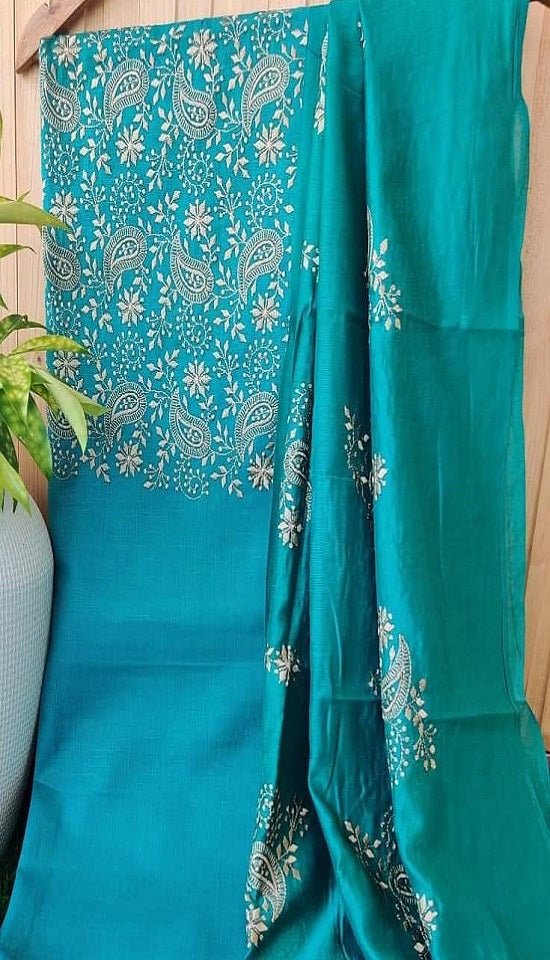 Bhagalpuri Salwar Suit with Embroidery | Teal Blue | - Leheriya