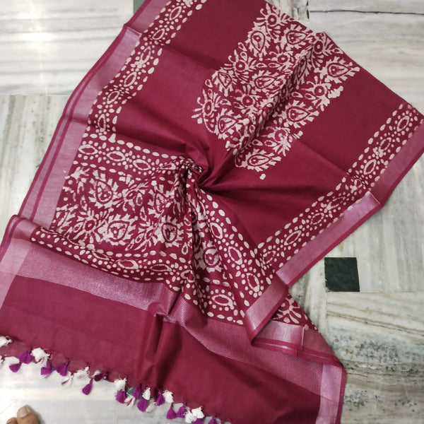 Bhagalpuri Semi Linen Batik Print Dupatta - Leheriya