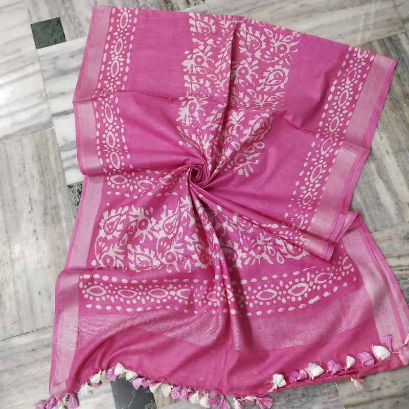 Bhagalpuri Semi Linen Batik Print Dupatta - Leheriya