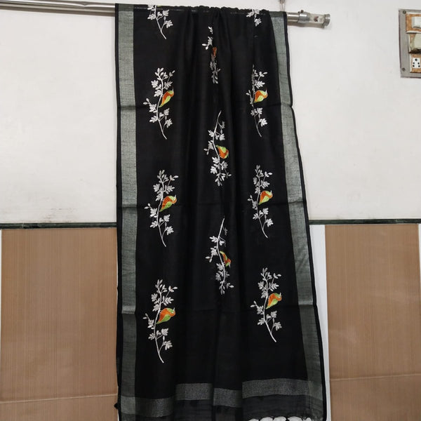 Bhagalpuri Semi Linen Embroidered Dupatta - Leheriya