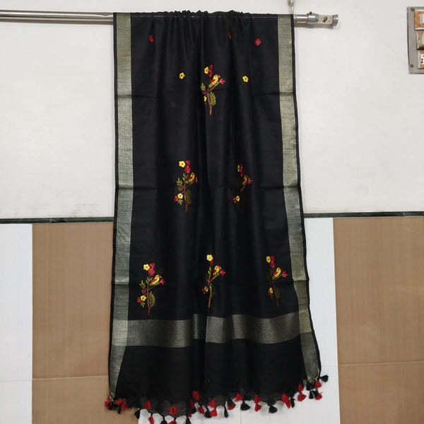 Bhagalpuri Semi Linen Embroidered Dupatta - Leheriya