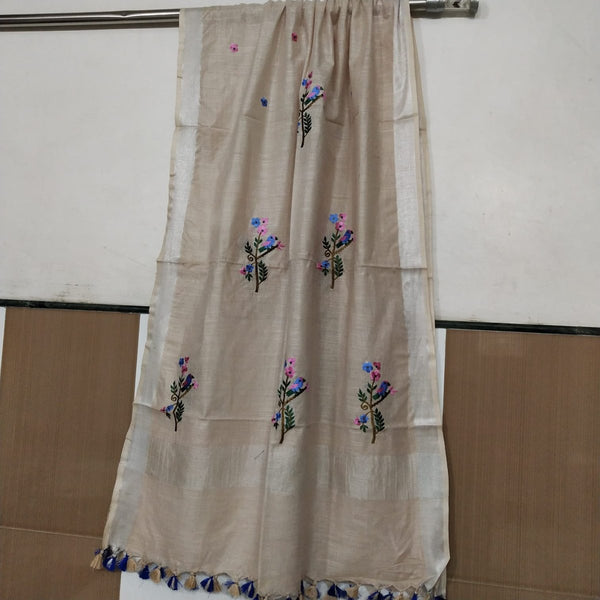 Bhagalpuri Semi Linen Embroidered Dupatta - Leheriya