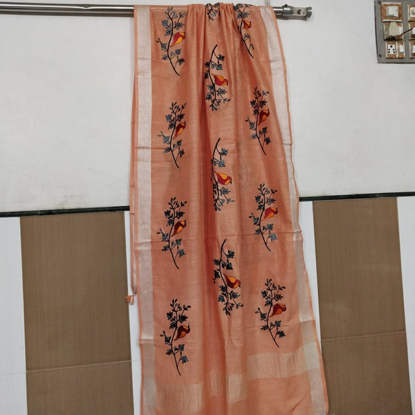 Bhagalpuri Semi Linen Embroidered Dupatta - Leheriya