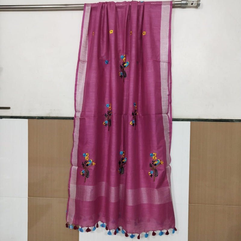 Bhagalpuri Semi Linen Embroidered Dupatta - Leheriya