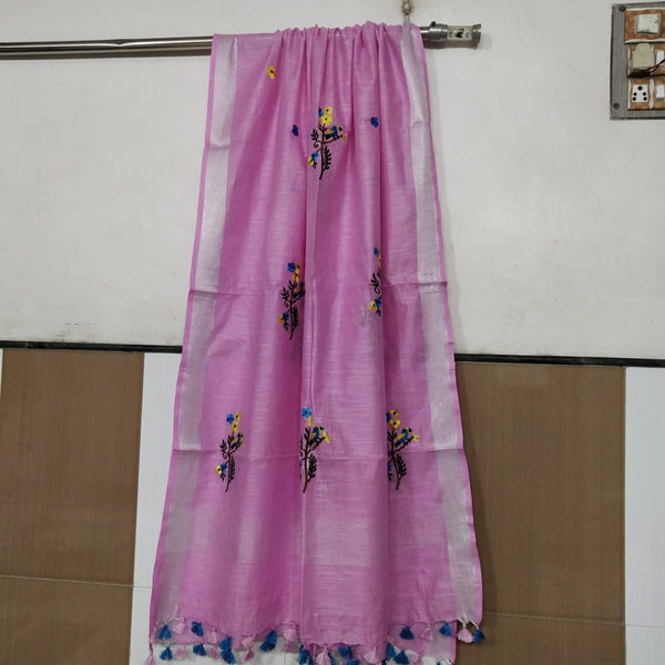 Bhagalpuri Semi Linen Embroidered Dupatta - Leheriya