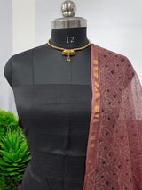 Black Kota Doria Cotton 3 pc Salwar Suit with Vanaspati Ajrakh Kota Doria Dupatta - Leheriya