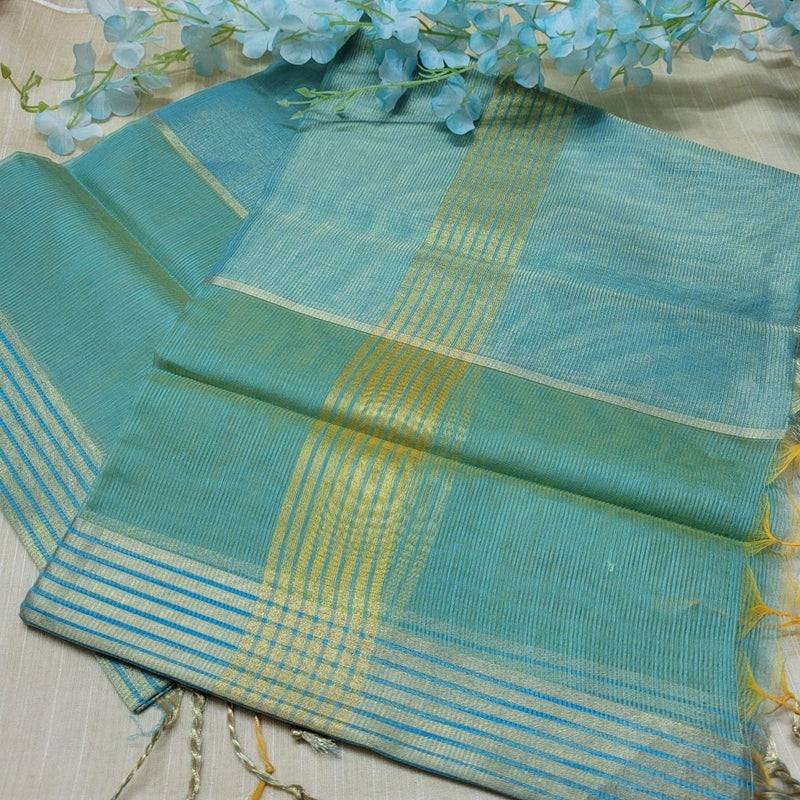 Blue Color Premium Quality Silk Tissue Dupatta - Leheriya