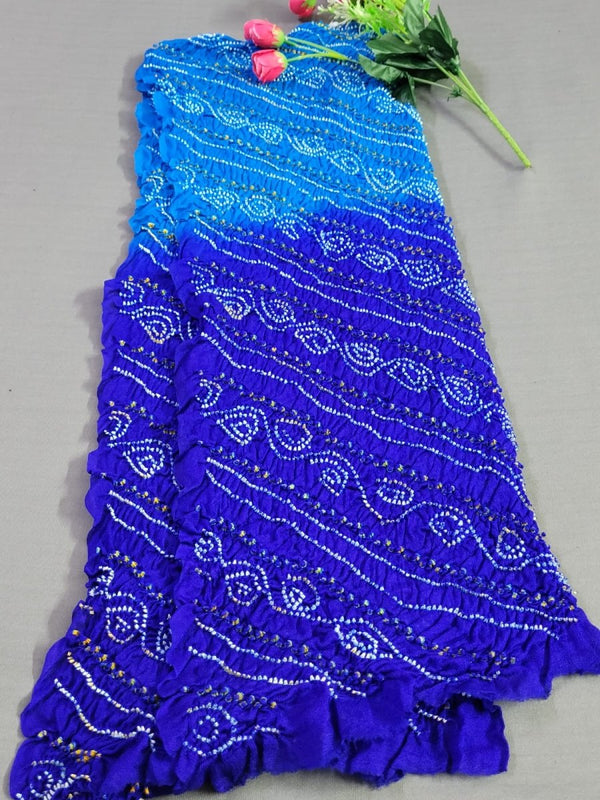 Blue Shaded Pure Crepe Bandhani Leheriya Dupatta - Leheriya