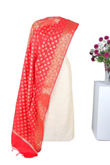 Bridal Red Color Banarasi Dupatta with Motifs All Over - Leheriya