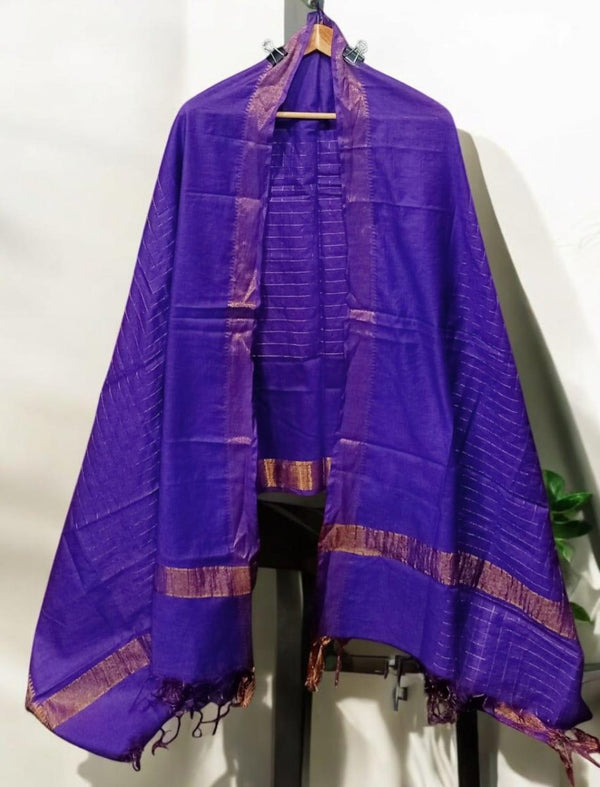 Bright Purple Color Mangalagiri Zari Border Cotton Silk Dupatta - Leheriya