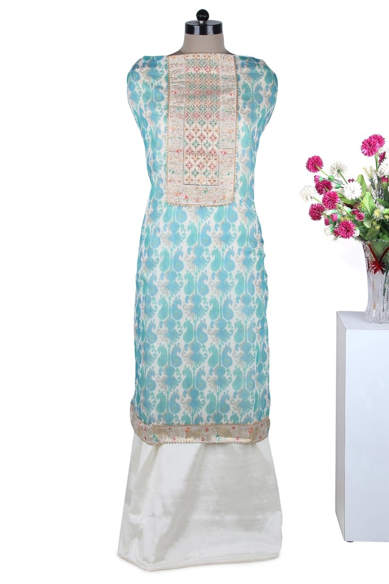 Chanderi Suit with White Organza Dupatta - Leheriya