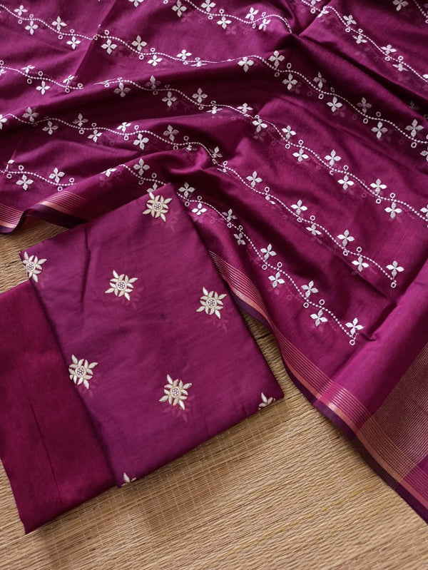 COTTON CHANDERI EMBROIDERY SUITS - Leheriya