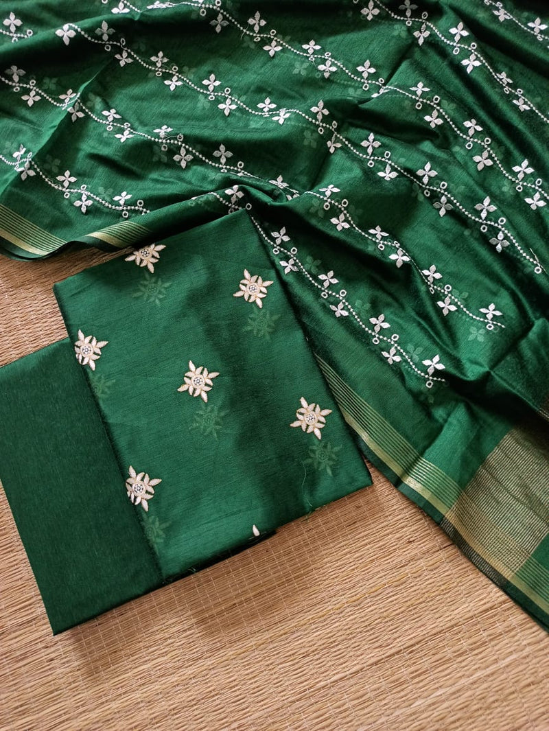 COTTON CHANDERI EMBROIDERY SUITS - Leheriya