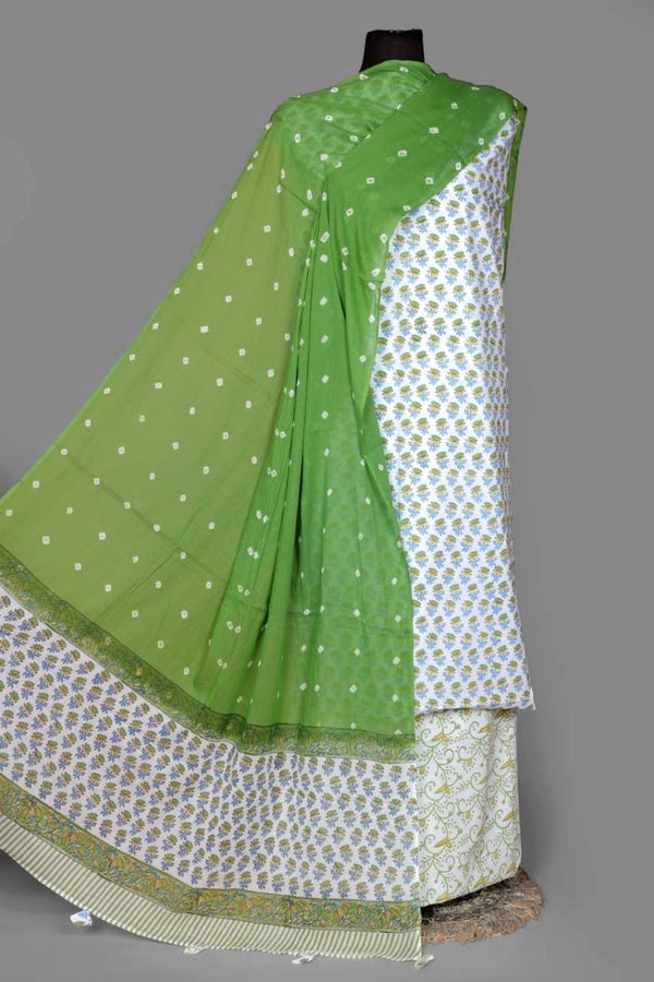 Designer Hand Block Print Pure Cotton Suit With Cotton Dupatta - Leheriya