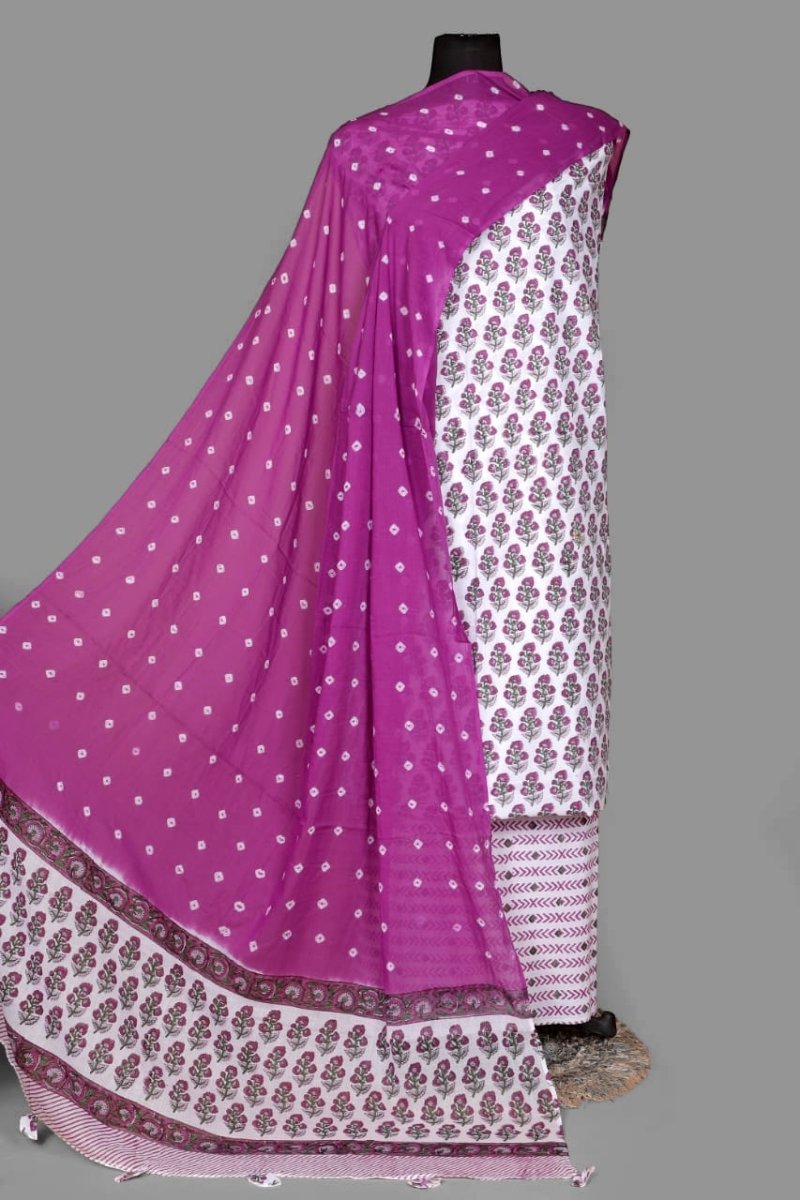 Designer Hand Block Print Pure Cotton Suit With Cotton Dupatta - Leheriya