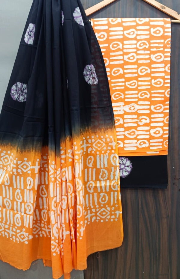 Designer Hand Block Print Pure Cotton Suit With Cotton Mulmul Dupatta - Leheriya