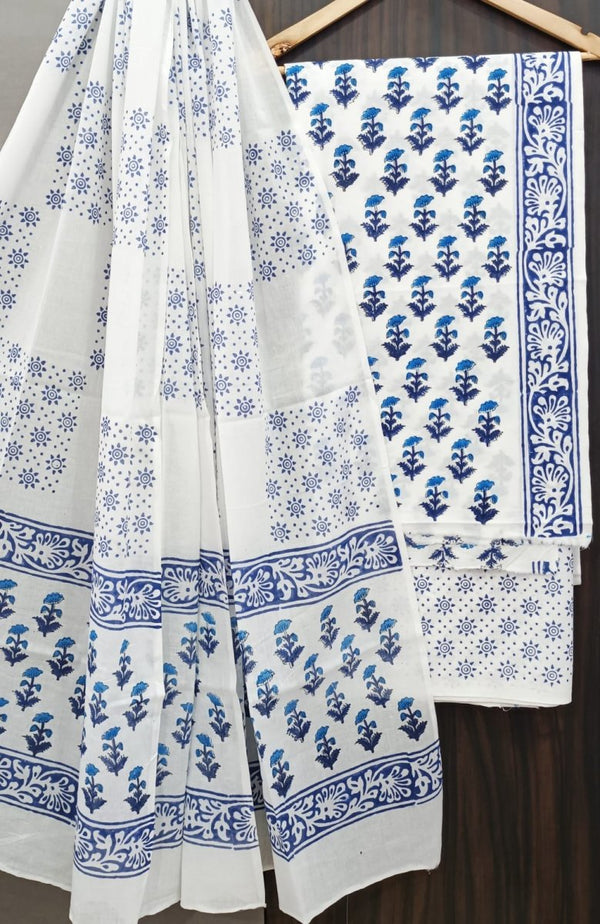 Designer Hand Block Print Pure Cotton Suit With Cotton Mulmul Dupatta - Leheriya