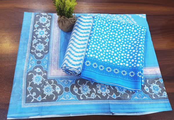 Designer Hand Block Print Pure Cotton Suit With Cotton Mulmul Dupatta - Leheriya