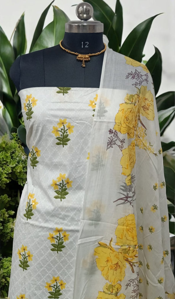 Designer Hand Block Print Pure Mul Cotton Neckwork Suit With Cotton Mulmul Dupatta - Leheriya