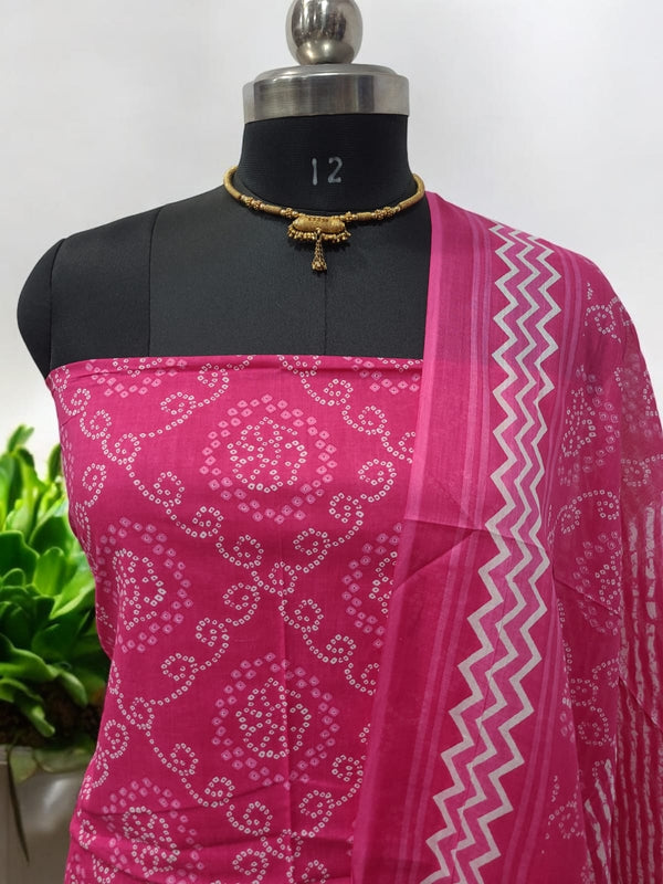 Designer Hand Block Print Pure Mul Cotton Suit With Cotton Dupatta - Leheriya