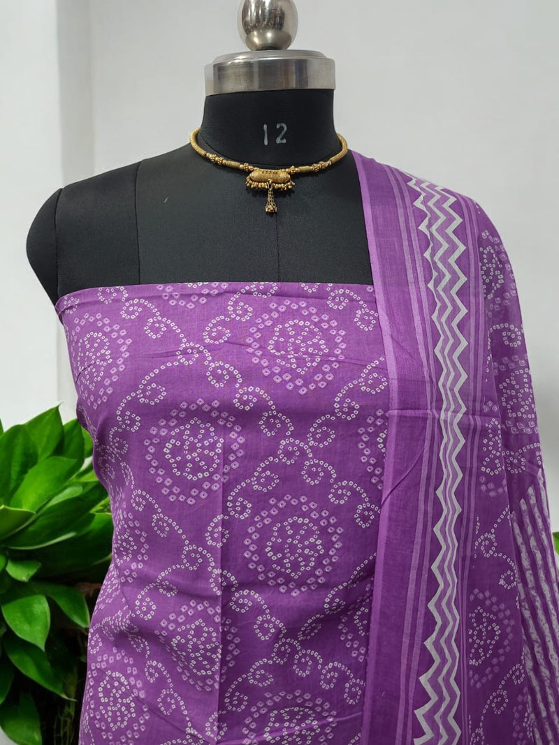 Designer Hand Block Print Pure Mul Cotton Suit With Cotton Dupatta - Leheriya