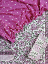 Designer Hand Block Printed Cotton Suits with Mulmul Bandhej Dupatta - Leheriya