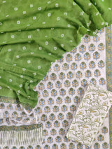 Designer Hand Block Printed Cotton Suits with Mulmul Bandhej Dupatta - Leheriya