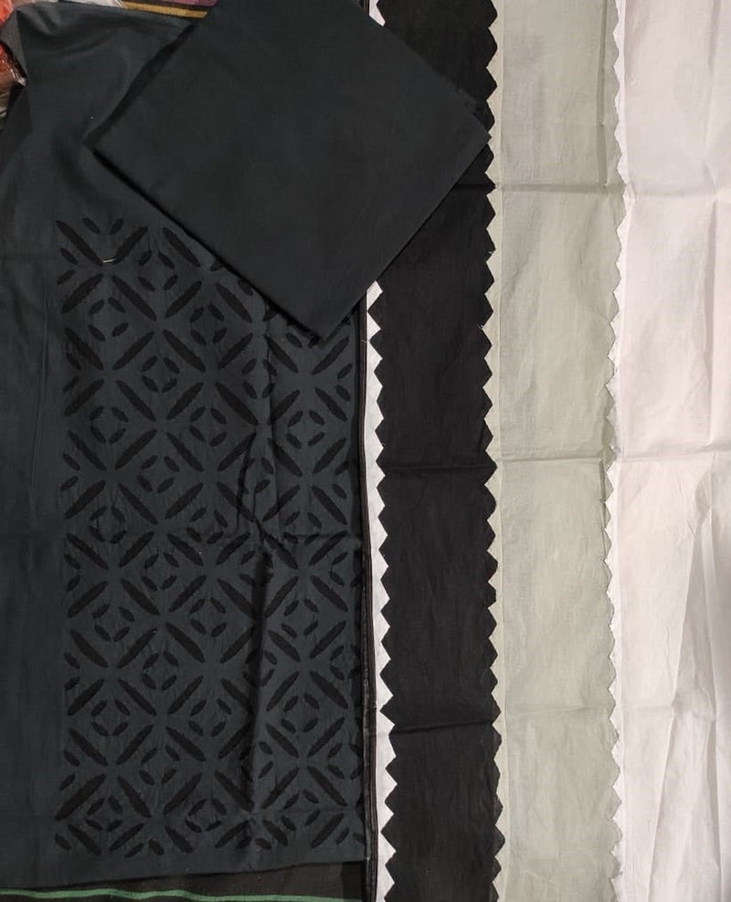 Designer Handcrafted Applique Work Premium Cotton Unstitched Salwar Suit - Leheriya