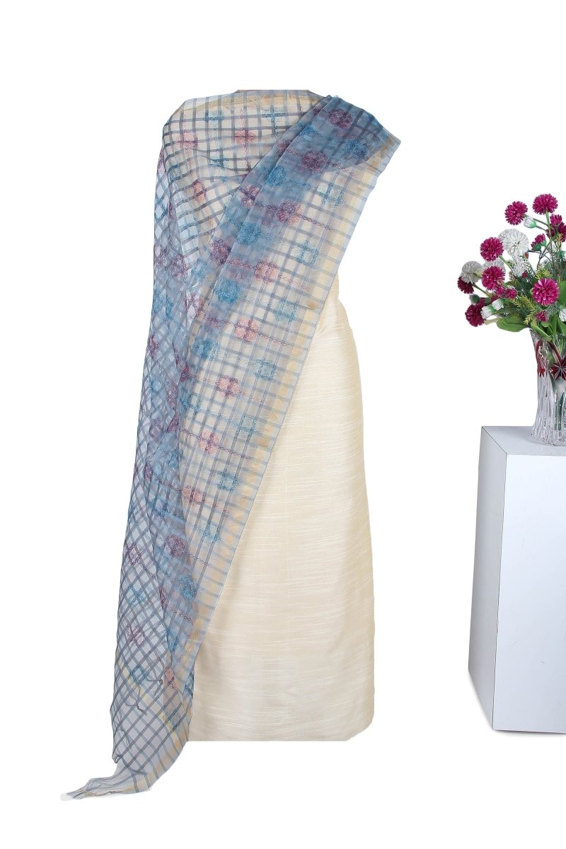 Digital Printed Blue Check Dupatta - Leheriya