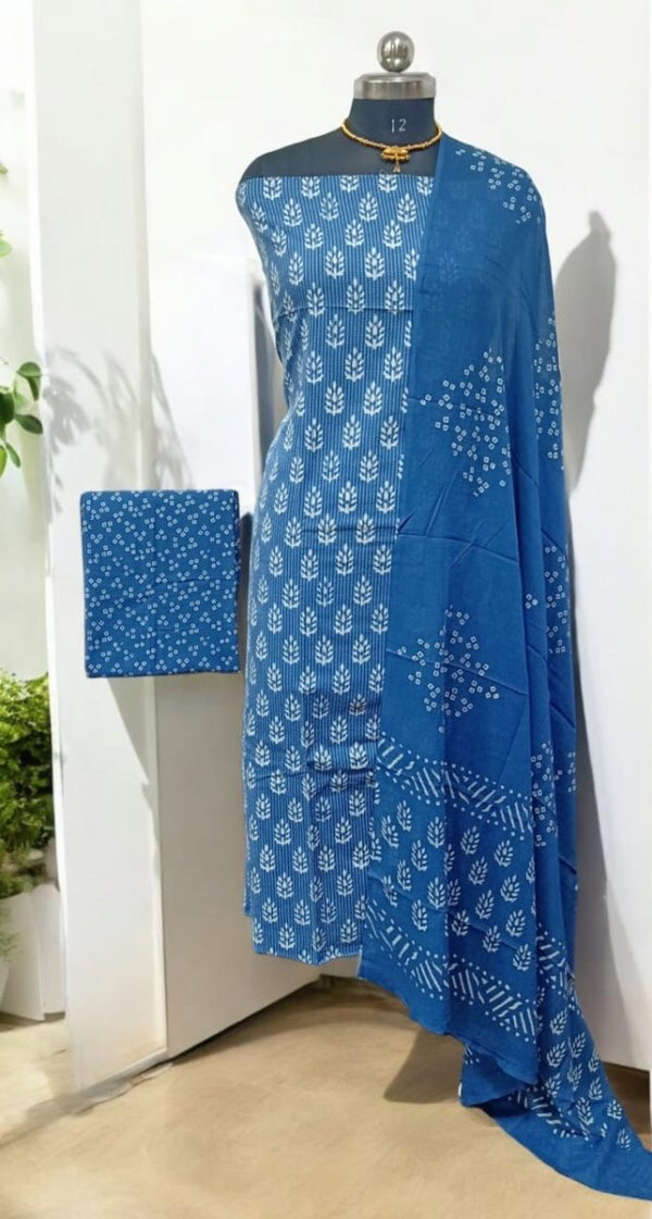 Discharge Print Batik Work 3 pc Salwar Suit Dress Material - Leheriya