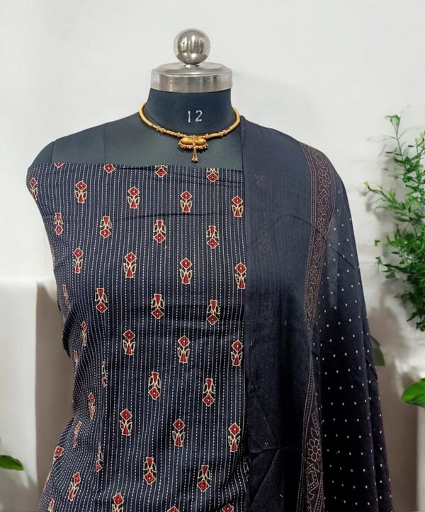 Discharge Print Batik Work 3 pc Salwar Suit Dress Material - Leheriya