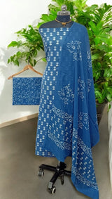 Discharge Print Batik Work 3 pc Salwar Suit Dress Material - Leheriya