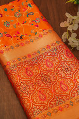 Elegant Paithani Silk Dupatta - Orange - Leheriya